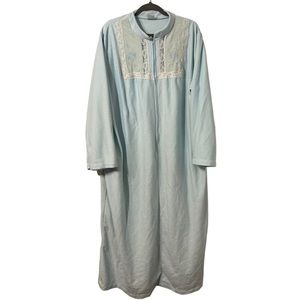 Vintage Carole Fleece 3/4 Zip Robe Baby Blue Lace Yoke Embroidered Floral XL